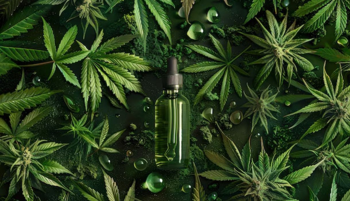 Cannabis leaves and oil products side by side representing the choice between edibles and flower at a Pahrump dispensary